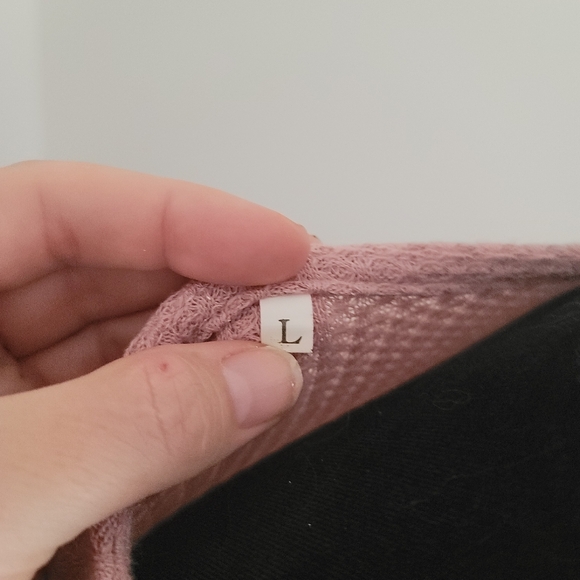 Pink Long Sleeve Cropped Waffle Knit Top Size Large - Picture 4 of 4